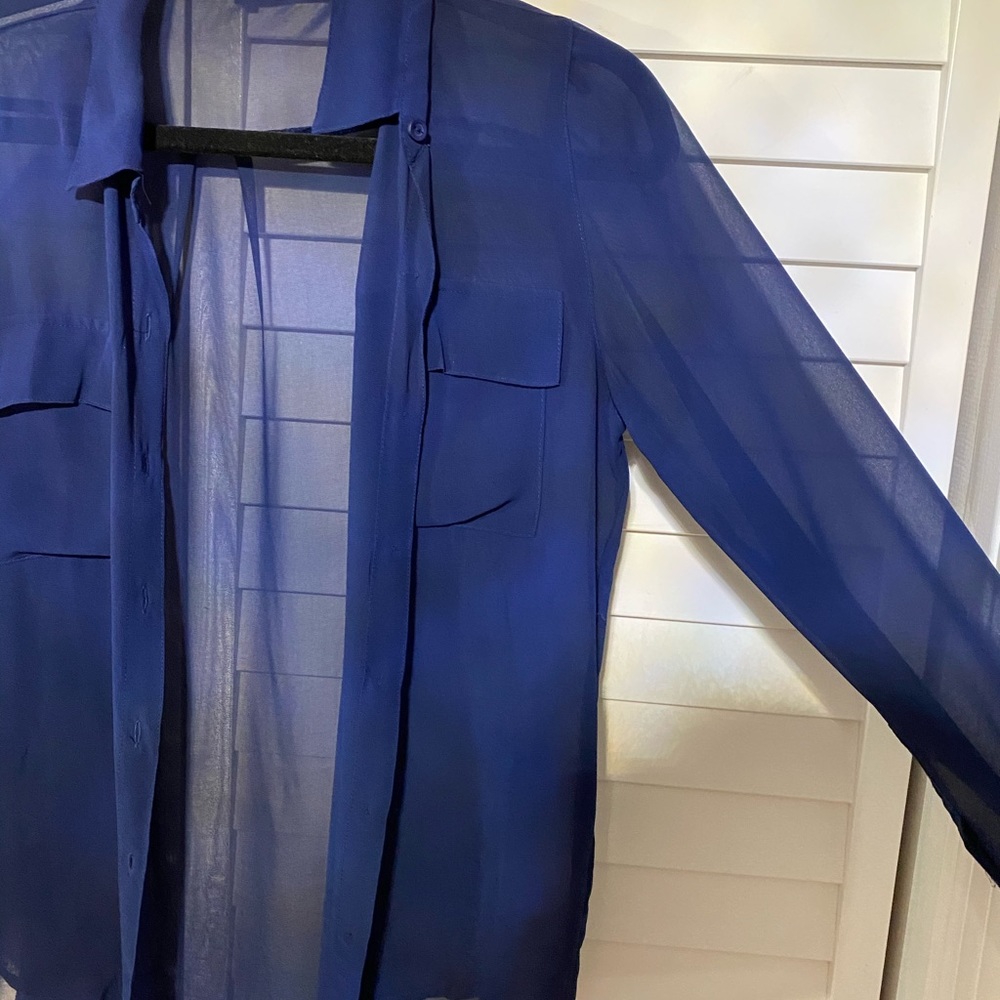 Timing Sheer Blue Button Down Top - image 2